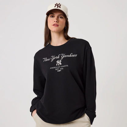 The model is wearing this MLB Linear New York Yankees Crew Neck Sweater in black. 4