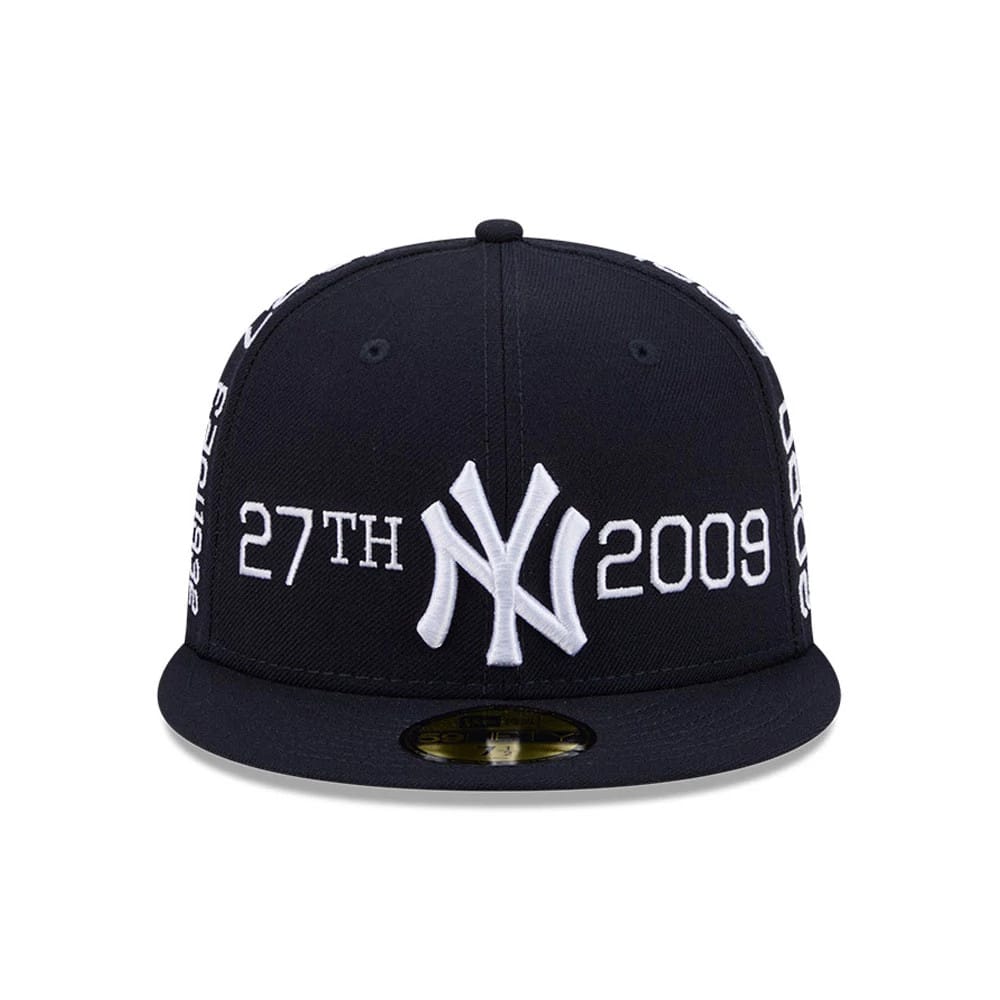 Pictured is this MLB X Spike Lee Script New York Yankees 59FIFTY Fitted cap in navy. 3