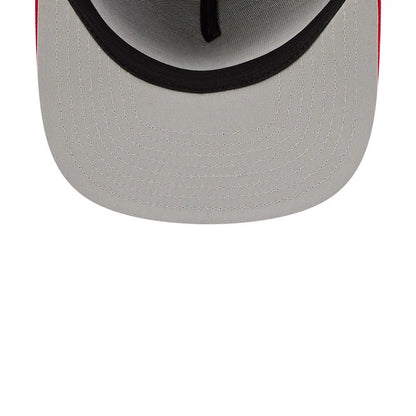 NBA Logo NBA Tip Off 2026 Blue New Era 9FIFTY A-Frame Snapback Adjustable Cap, inside view showing a grey undervisor with concentric stitching, a black sweatband lining the edge, and the base of an interior panel.