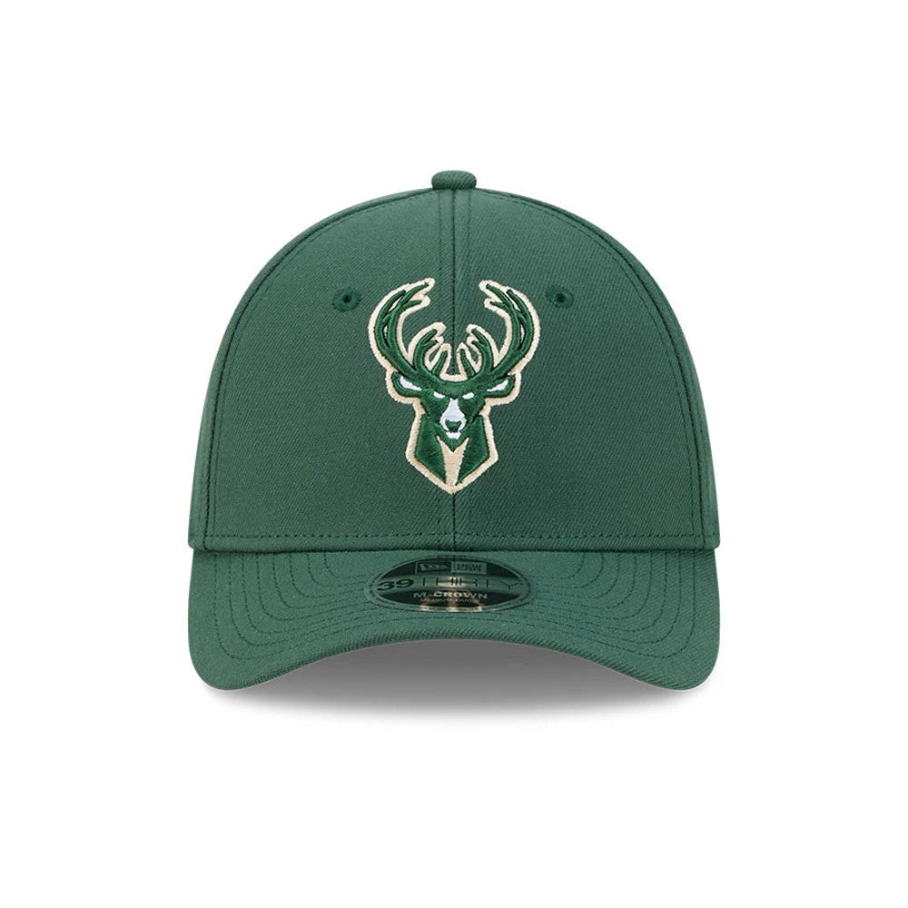 Pictured is this NBA Team Milwaukee Bucks 39THIRTY M-Crown Stretch Fit cap in dark green. 2