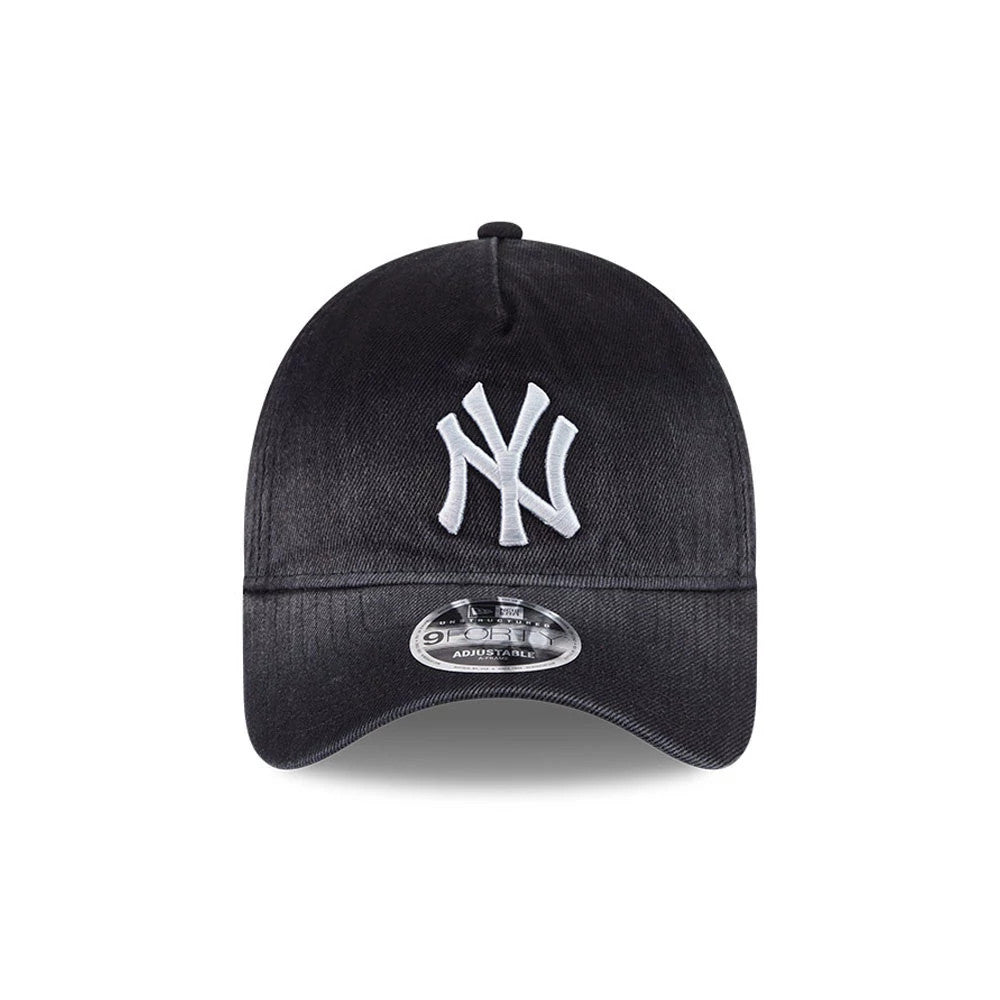 Pictured is this MLB Washed Denim New York Yankees 9FORTY A-Frame Unstructured cap in black. 3