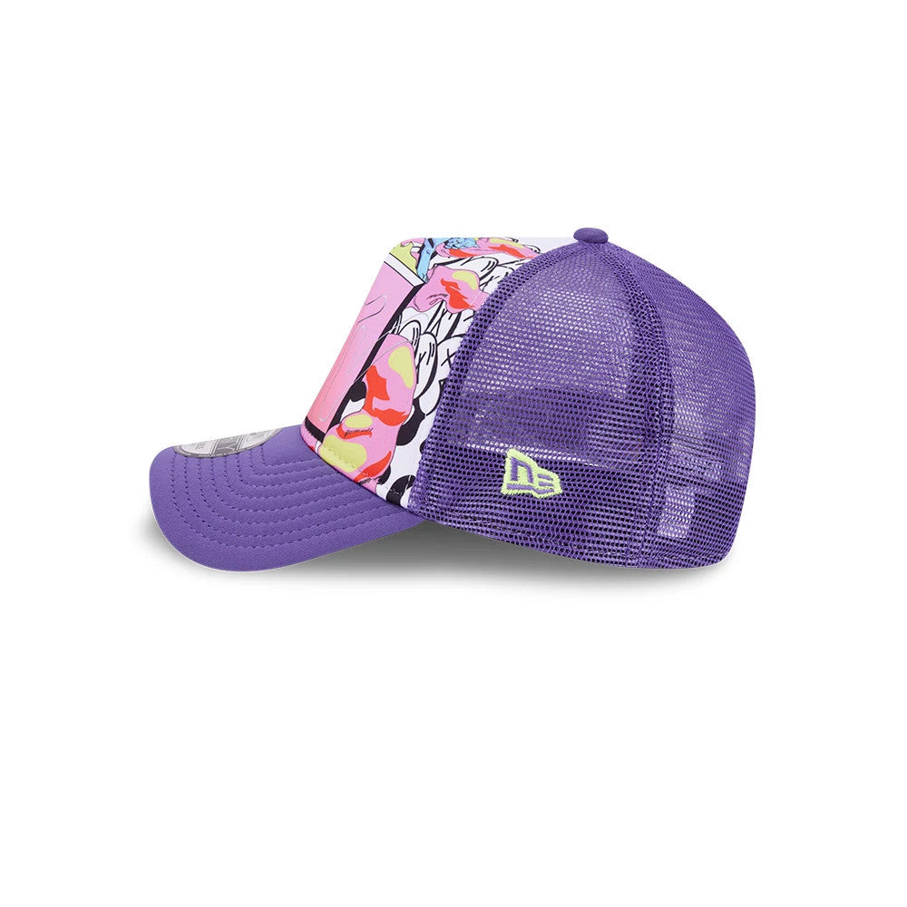 Pictured is this MTV Graphic 9FORTY A-Frame Trucker cap in purple. 4