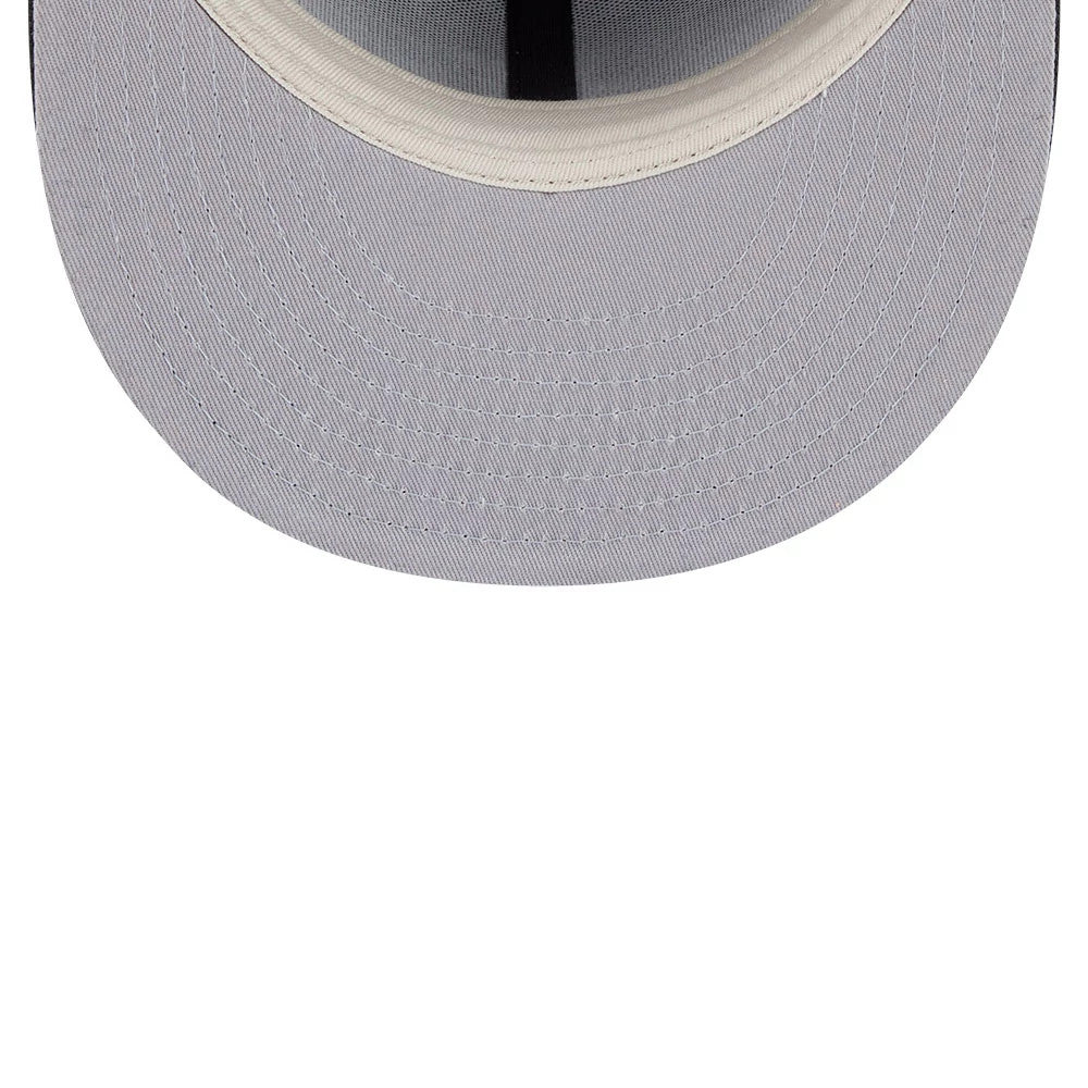 Chicago White Sox Fear Of God X MLB Black New Era 59FIFTY Fitted Cap, inside view showing the grey undervisor, light grey sweatband, and black interior taping on the structured crown.