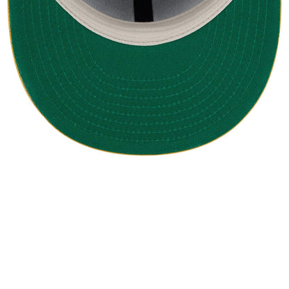 Pictured is this Fear Of God X MLB Logo 59FIFTY Fitted cap in dark green & yellow. 2