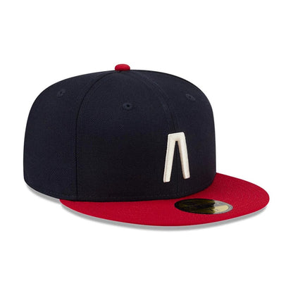 Pictured is this Fear Of God X MLB Logo 59FIFTY Fitted cap in navy & red. 4