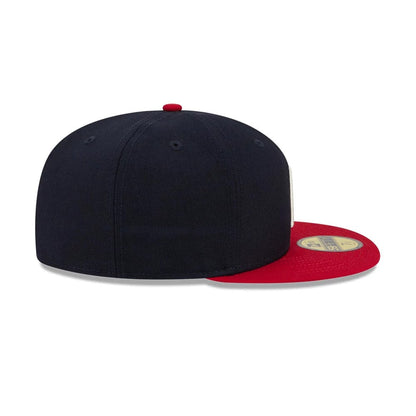 Pictured is this Fear Of God X MLB Logo 59FIFTY Fitted cap in navy & red. 6