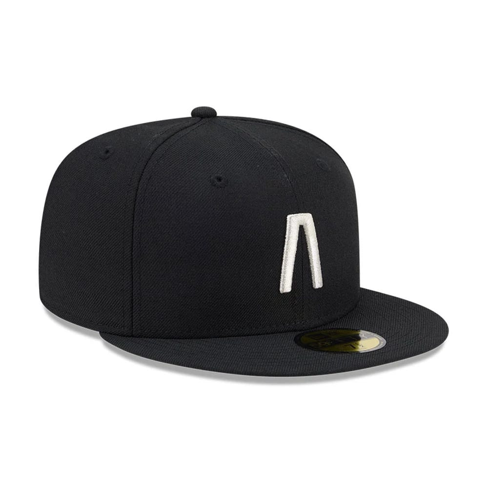 Pictured is this Fear Of God X MLB Logo 59FIFTY Fitted cap in black. 4