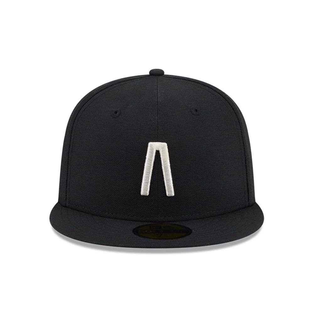 Pictured is this Fear Of God X MLB Logo 59FIFTY Fitted cap in black. 3