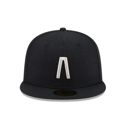 Pictured is this Fear Of God X MLB Logo 59FIFTY Fitted cap in black. 3