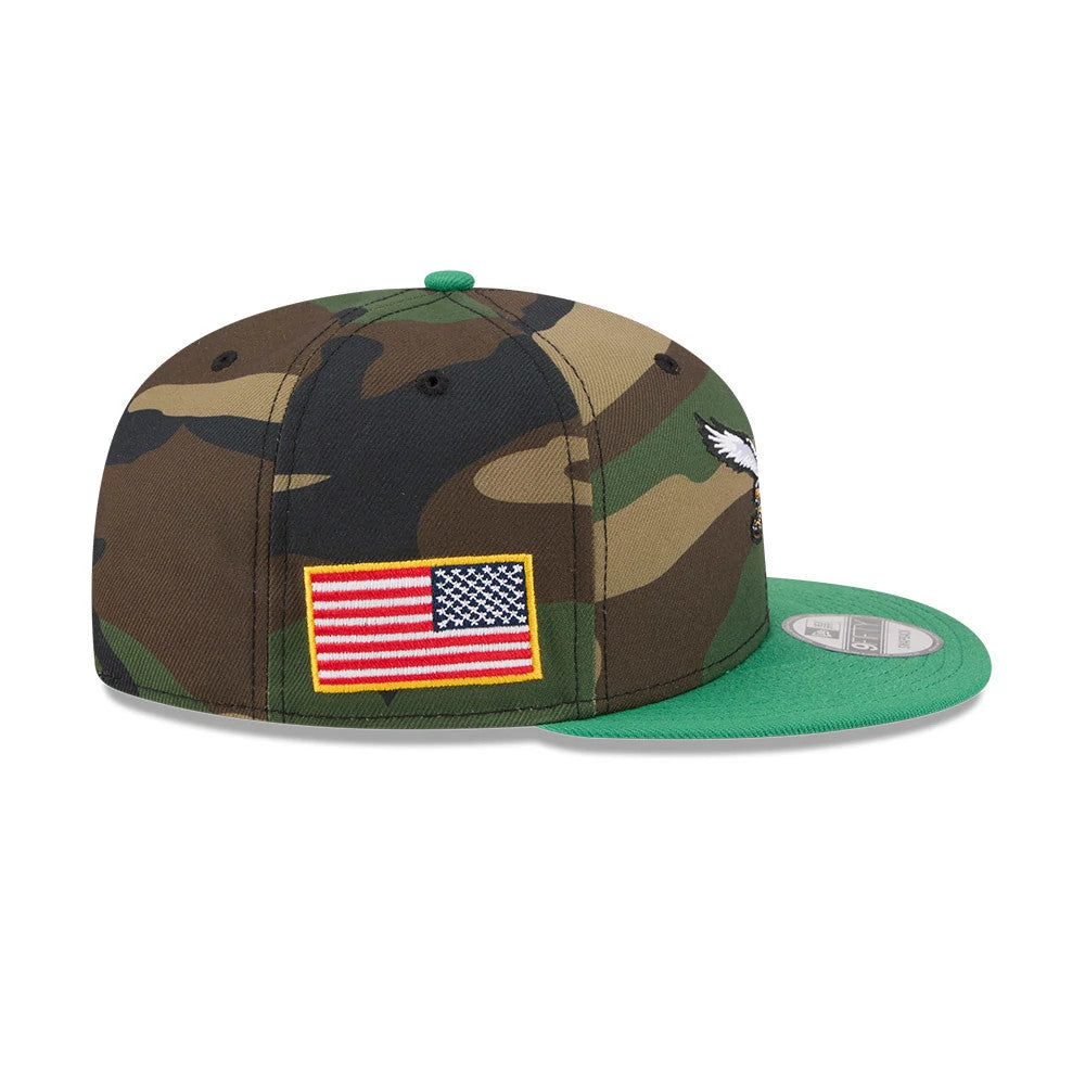 Pictured is this NFL Philadelphia Eagles 9FIFTY Snapback cap in camo & green. 5