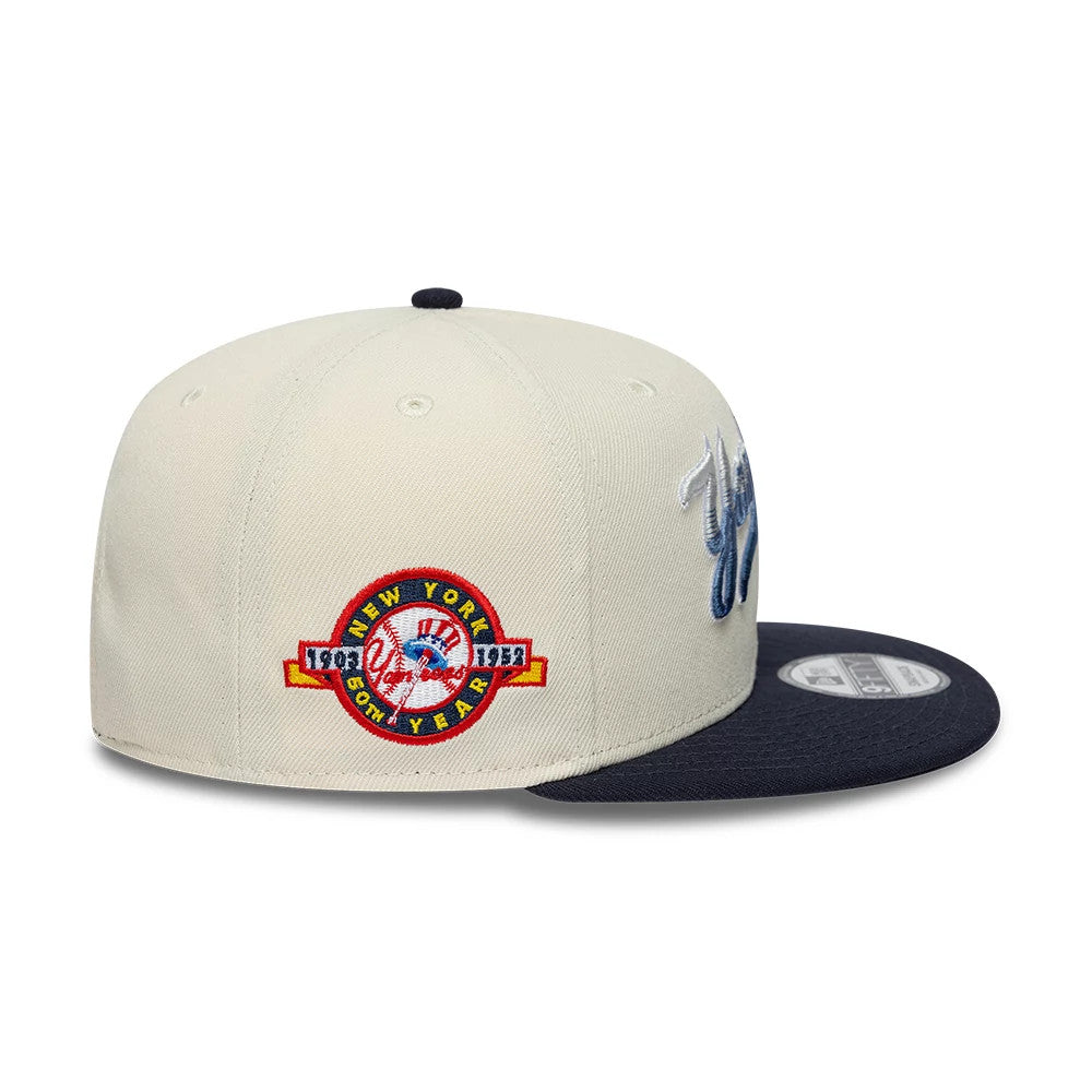Pictured is this MLB Ombre Script New York Yankees 9FIFTY Snapback cap in light beige & navy. 4