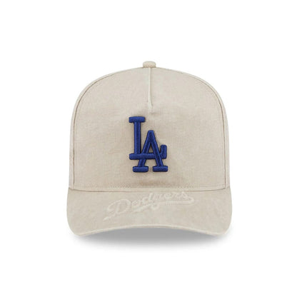 Pictured is this MLB LA Dodgers 9FIFTY A-Frame Snapback cap in light beige. 2
