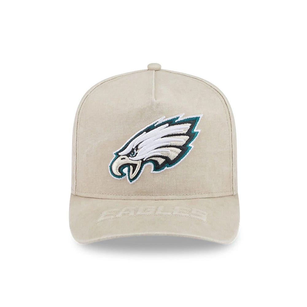 Pictured is this NFL Philadelphia Eagles 9FIFTY A-Frame Snapback cap in light beige. 2