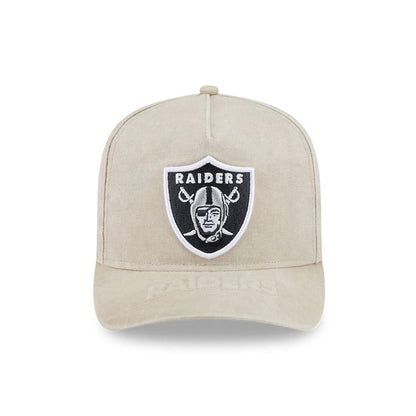 Pictured is this NFL Las Vegas Raiders 9FIFTY A-Frame Snapback cap in light beige. 3
