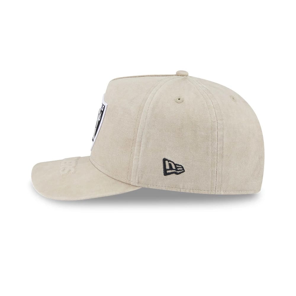 Pictured is this NFL Las Vegas Raiders 9FIFTY A-Frame Snapback cap in light beige. 5