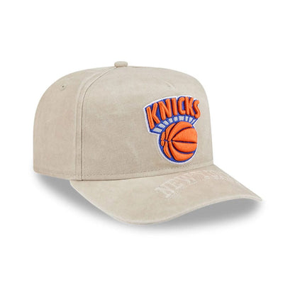 Pictured is this NBA New York Knicks 9FIFTY A-Frame Snapback cap in light beige. 4