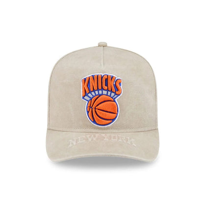 Pictured is this NBA New York Knicks 9FIFTY A-Frame Snapback cap in light beige. 3