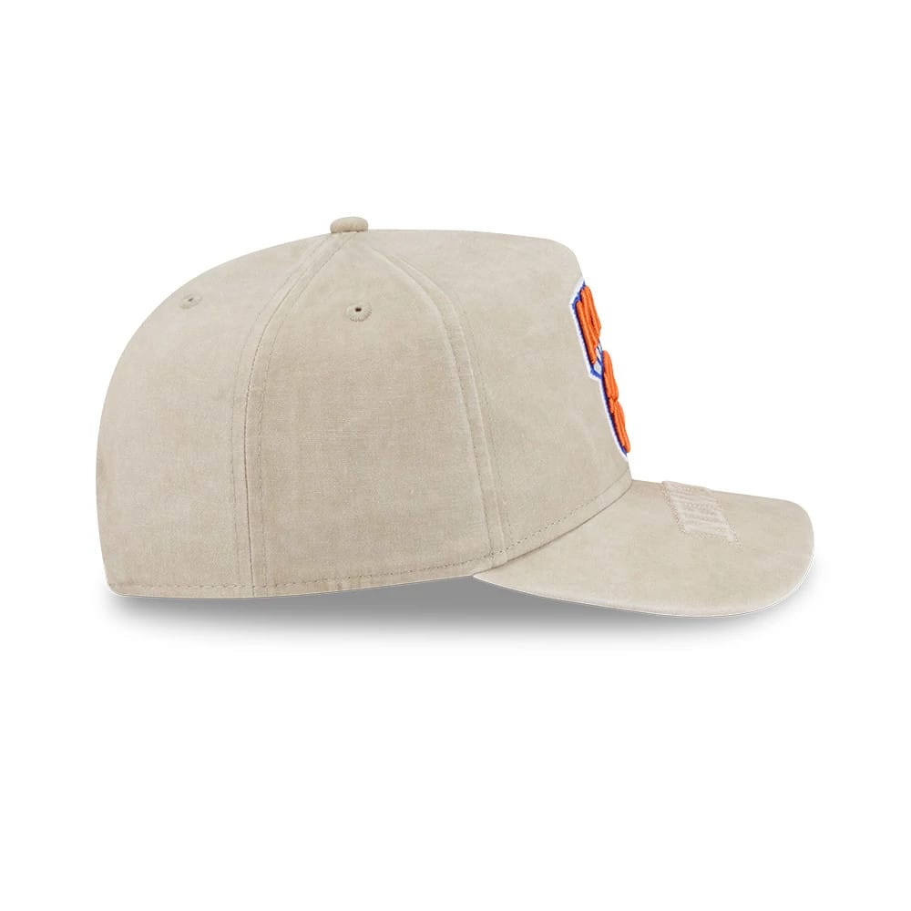 Pictured is this NBA New York Knicks 9FIFTY A-Frame Snapback cap in light beige. 7