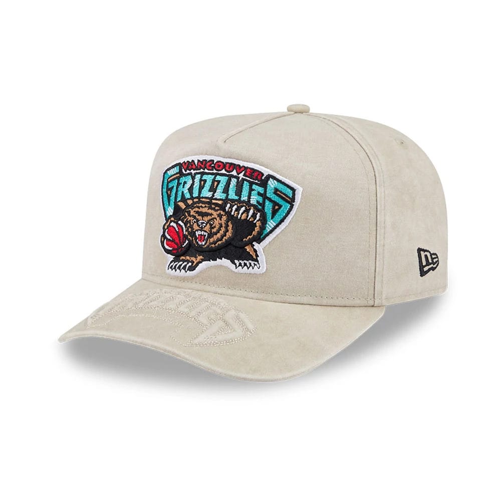 Pictured is this NBA Vancouver Grizzlies 9FIFTY A-Frame Snapback cap in light beige. 1