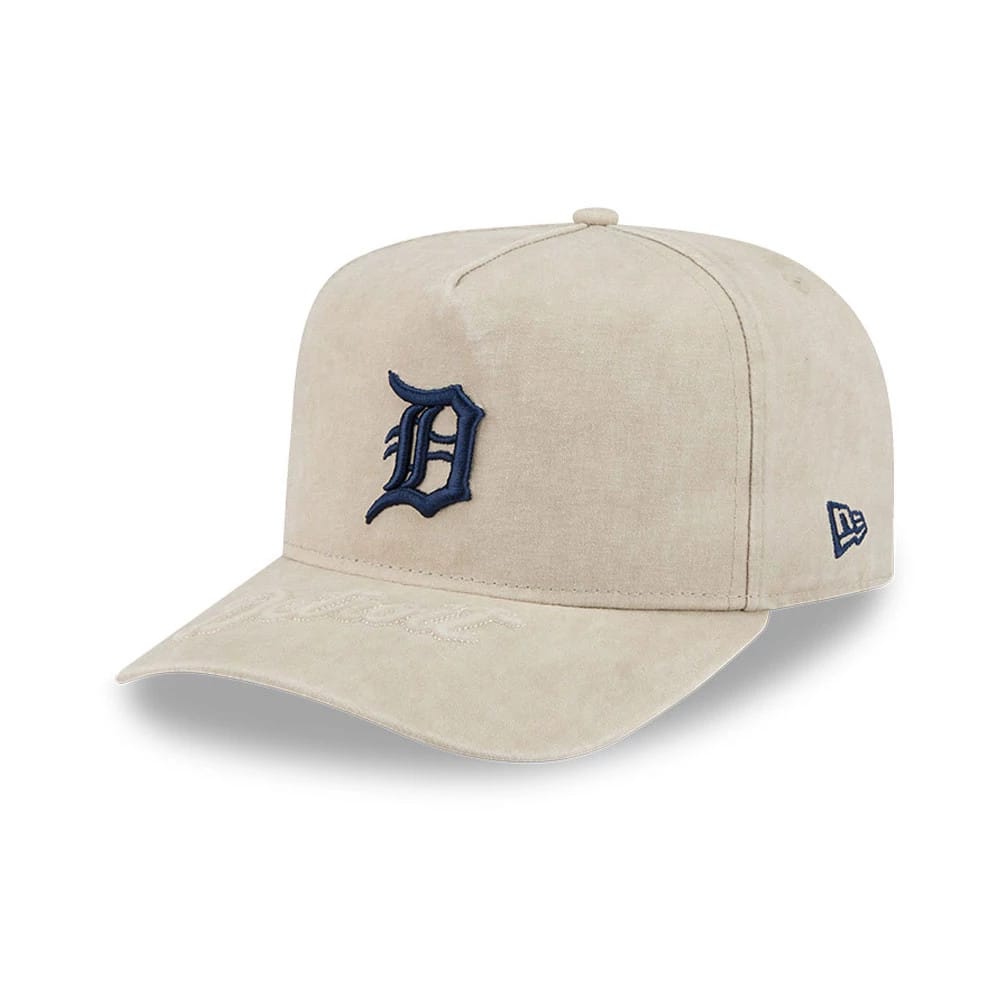 Pictured is this MLB Detroit Tigers 9FIFTY A-Frame Snapback cap in light beige. 1