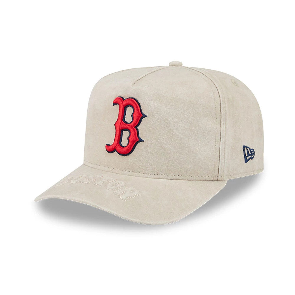 Pictured is this MLB Boston Red Sox 9FIFTY A-Frame Snapback cap in light beige. 1