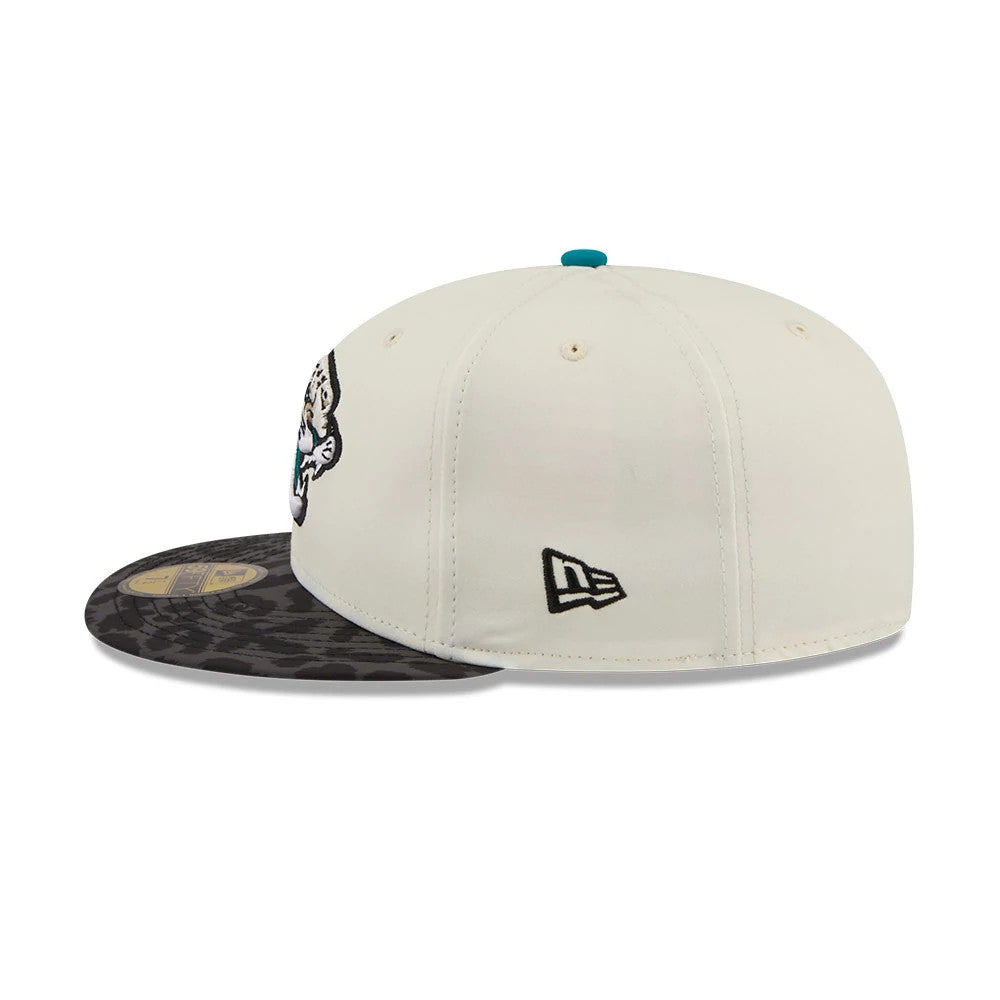 Pictured is this NFL Rivalry 2026 Jacksonville Jaguars 59FIFTY Fitted cap in white & jaguar print. 6
