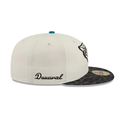 Pictured is this NFL Rivalry 2026 Jacksonville Jaguars 59FIFTY Fitted cap in white & jaguar print. 7