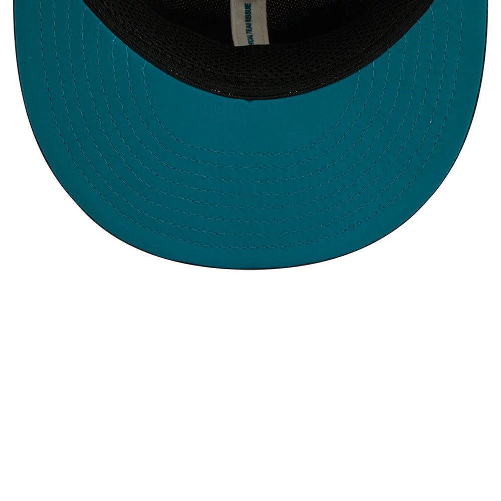 Pictured is this NFL Rivalry 2026 Jacksonville Jaguars 59FIFTY Fitted cap in white & jaguar print. 2