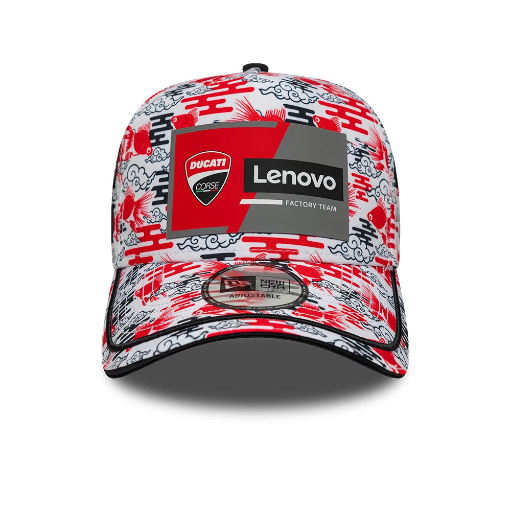 Pictured is this Ducati Motor Replica Japan Race Special All Over Print 9FORTY E-Frame Adjustable cap. 3