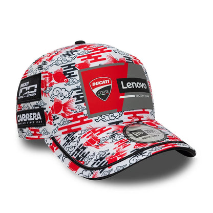 Pictured is this Ducati Motor Replica Japan Race Special All Over Print 9FORTY E-Frame Adjustable cap. 1