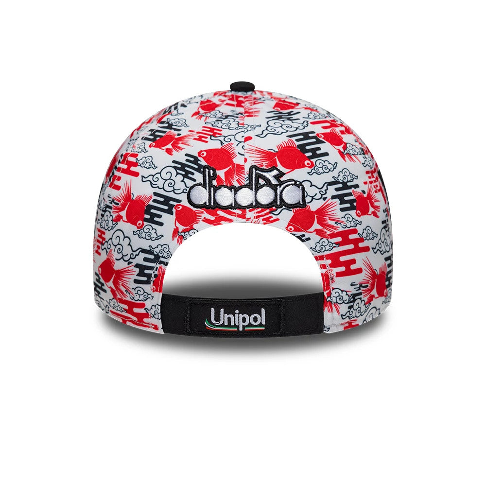 Pictured is this Ducati Motor Replica Japan Race Special All Over Print 9FORTY E-Frame Adjustable cap. 5