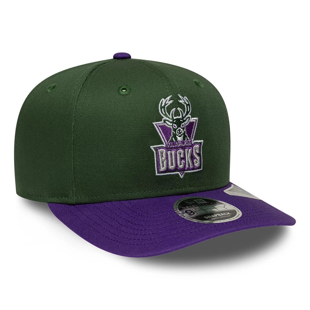 Pictured is this NBA Hardwood Classic Milwaukee Bucks 9FIFTY Snapback cap in dark green. 3