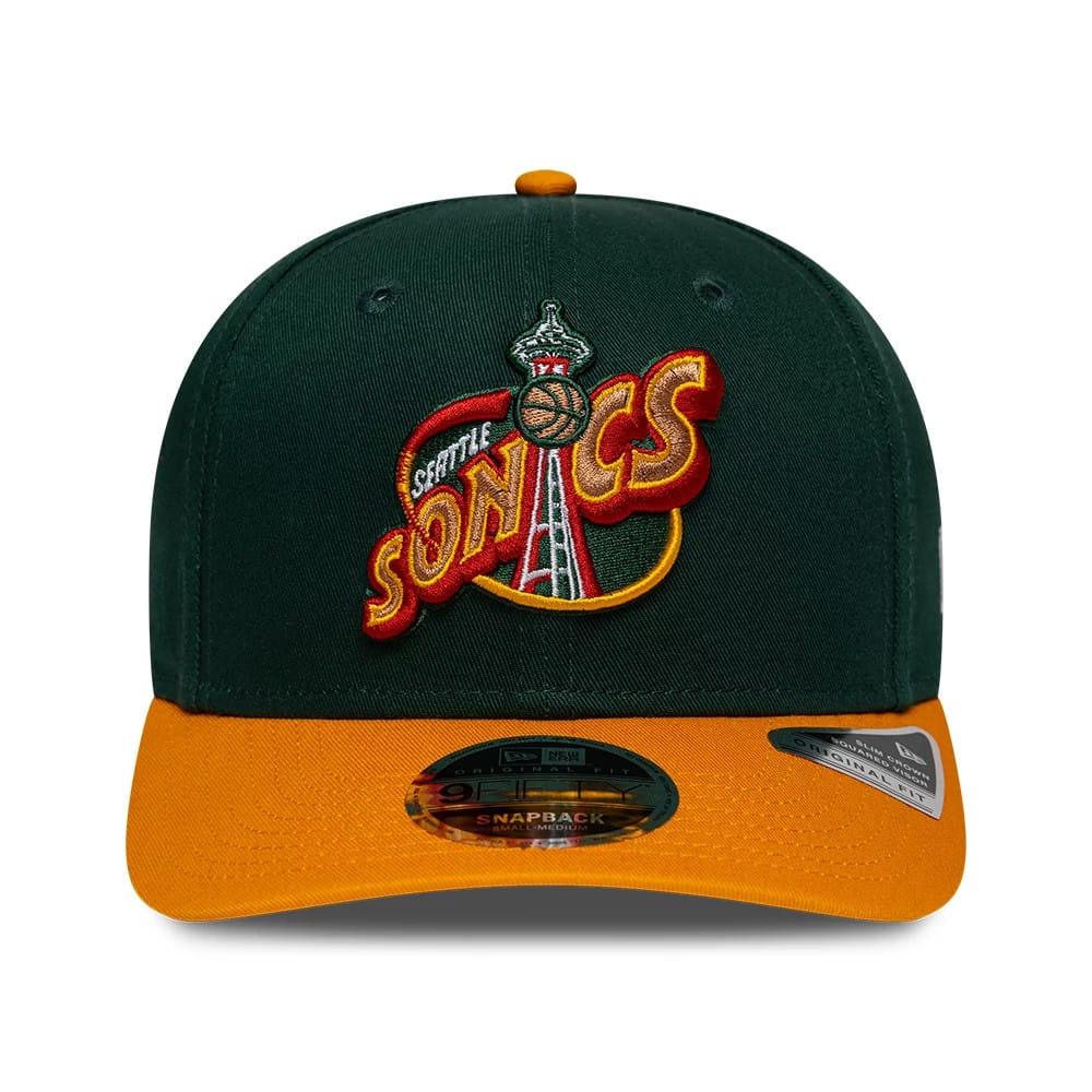 Pictured is this NBA Hardwood Classic Seattle Supersonics 9FIFTY Snapback cap in dark green. 2