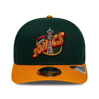 Pictured is this NBA Hardwood Classic Seattle Supersonics 9FIFTY Snapback cap in dark green. 2