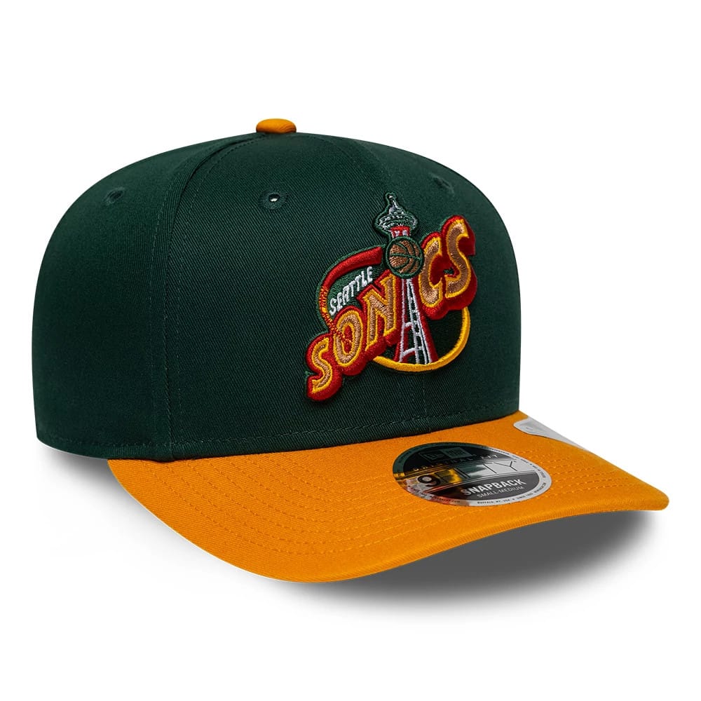 Pictured is this NBA Hardwood Classic Seattle Supersonics 9FIFTY Snapback cap in dark green. 3