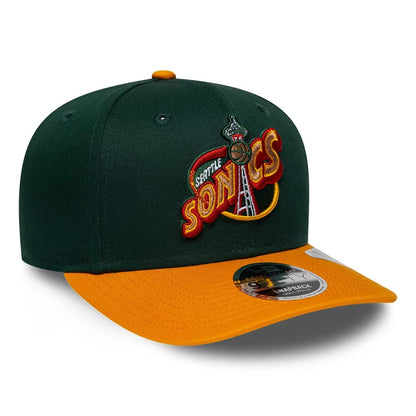 Pictured is this NBA Hardwood Classic Seattle Supersonics 9FIFTY Snapback cap in dark green. 3