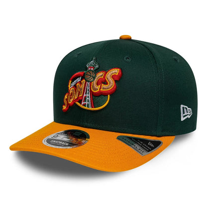 Pictured is this NBA Hardwood Classic Seattle Supersonics 9FIFTY Snapback cap in dark green. 1