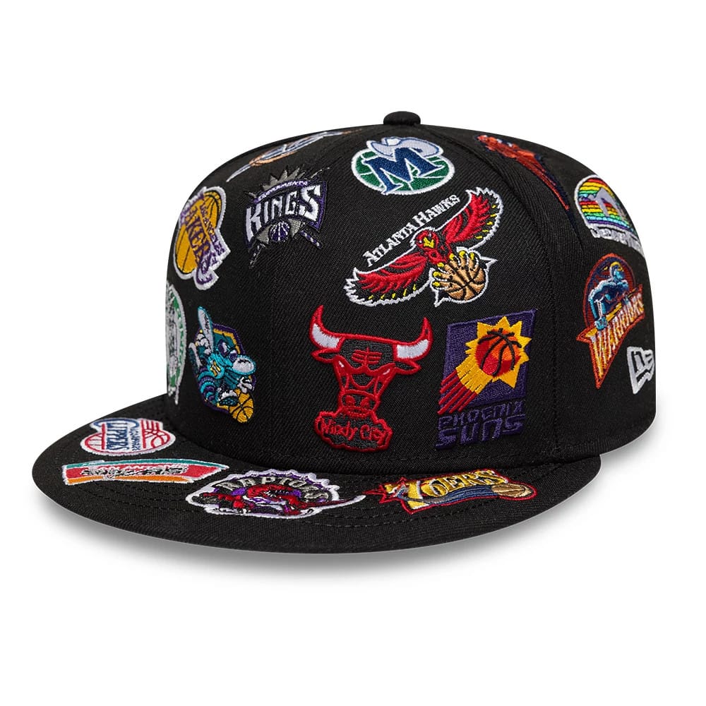 Pictured is this NBA Hardwood Classic All Over 59FIFTY Fitted cap in black. 1