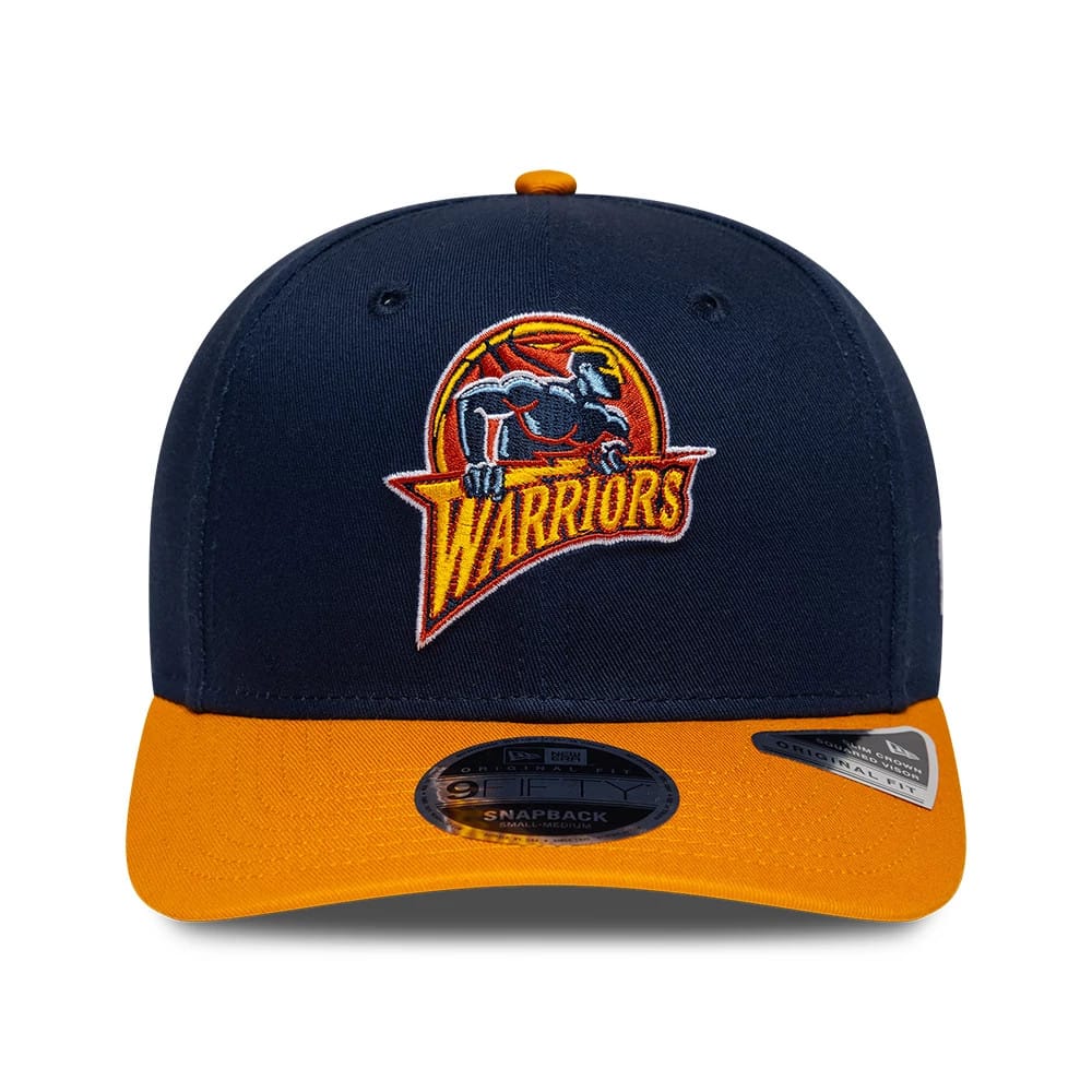 Pictured is this NBA Hardwood Classic Golden State Warriors 9FIFTY Snapback cap in dark blue. 2