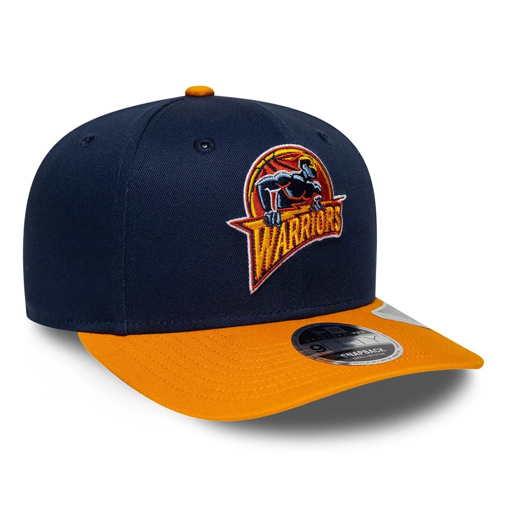 Pictured is this NBA Hardwood Classic Golden State Warriors 9FIFTY Snapback cap in dark blue. 3