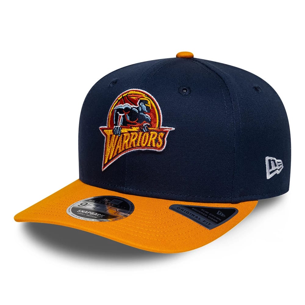 Pictured is this NBA Hardwood Classic Golden State Warriors 9FIFTY Snapback cap in dark blue. 1
