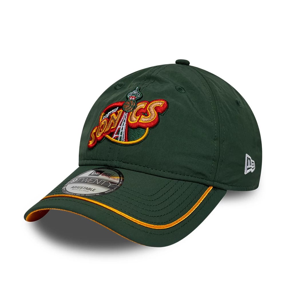 Pictured is this NBA Hardwood Classic Nylon Seattle Supersonics 9TWENTY cap in dark green. 1