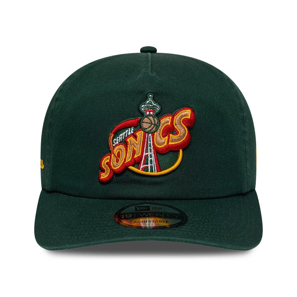Pictured is this NBA Hardwood Classic Seattle Supersonics 19TWENTY cap in dark green. 2