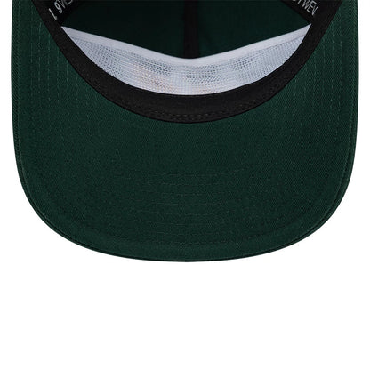 Supersonics NBA Hardwood Classic Dark Green New Era 19TWENTY Adjustable Cap, inside view showing the white mesh sweatband lining, black internal tape with New Era branding, and dark green undervisor extending from the structured crown.