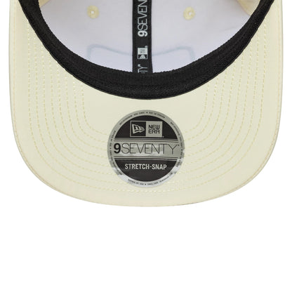 Red Bull Racing Brazil Race Special Isack Hadjar Cream New Era 9SEVENTY Stretch Snap Adjustable Cap, inside view showing the black interior taping with embroidered branding, white sweatband.
