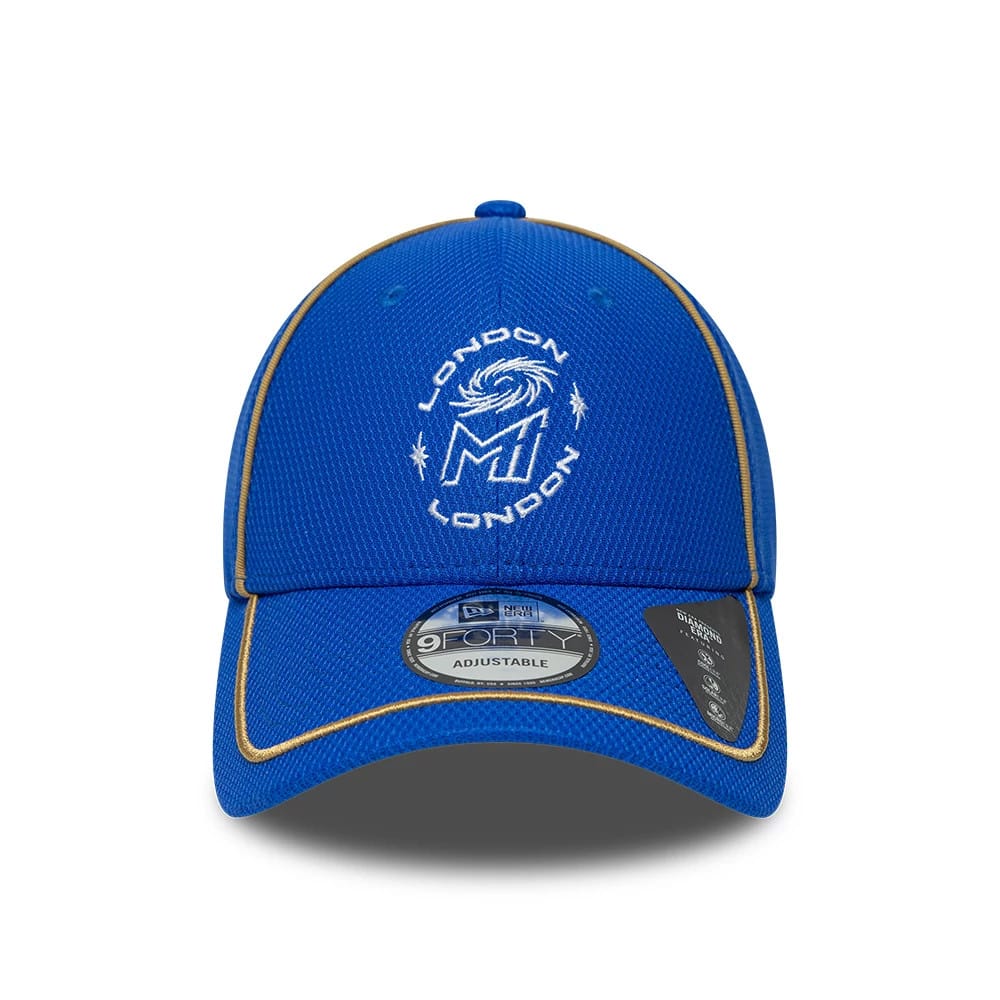 Pictured is this The Hundred 2026 MI London 9FORTY Adjustable cap in bright blue. 2