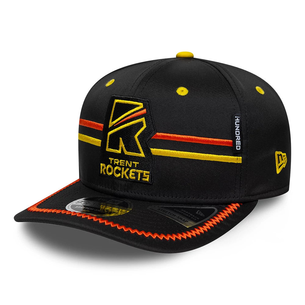 Pictured is this The Hundred 2026 Trent Rockets 9SEVENTY Stretch Snap Adjustable cap in black. 1