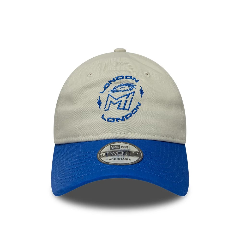 Pictured is this The Hundred 2026 MI London 9TWENTY Adjustable cap in light beige. 2