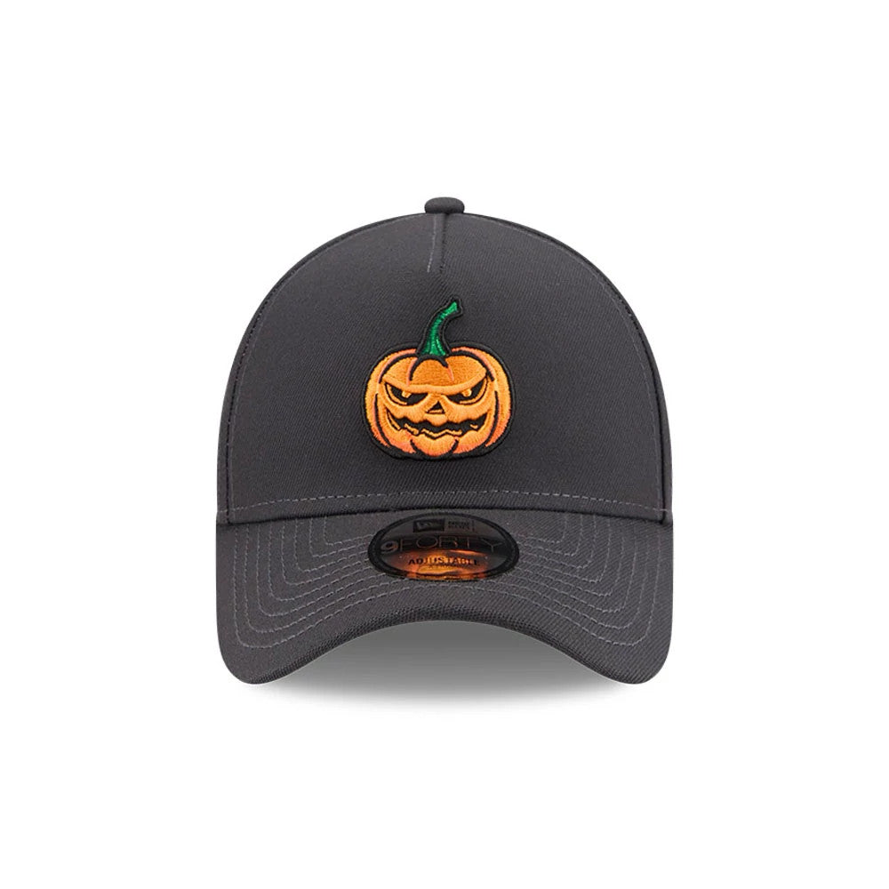 Pictured is this New Era Jack O Lantern 9FORTY A-Frame cap in black. 3