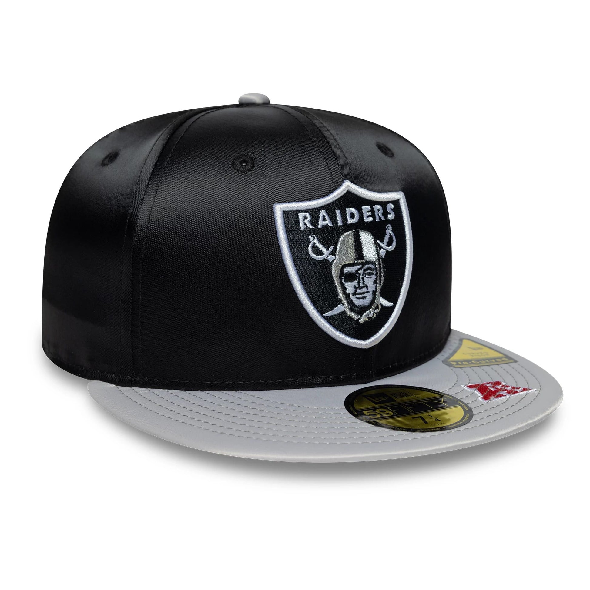 Pictured is this NFL Satin LA Raiders 59FIFTY Fitted cap in black & grey. 4